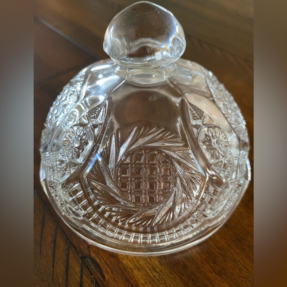 Vintage L.E. Smith Sunburst Pressed Clear Glass Round Covered Butter Dish Retro - Picture 3 of 11